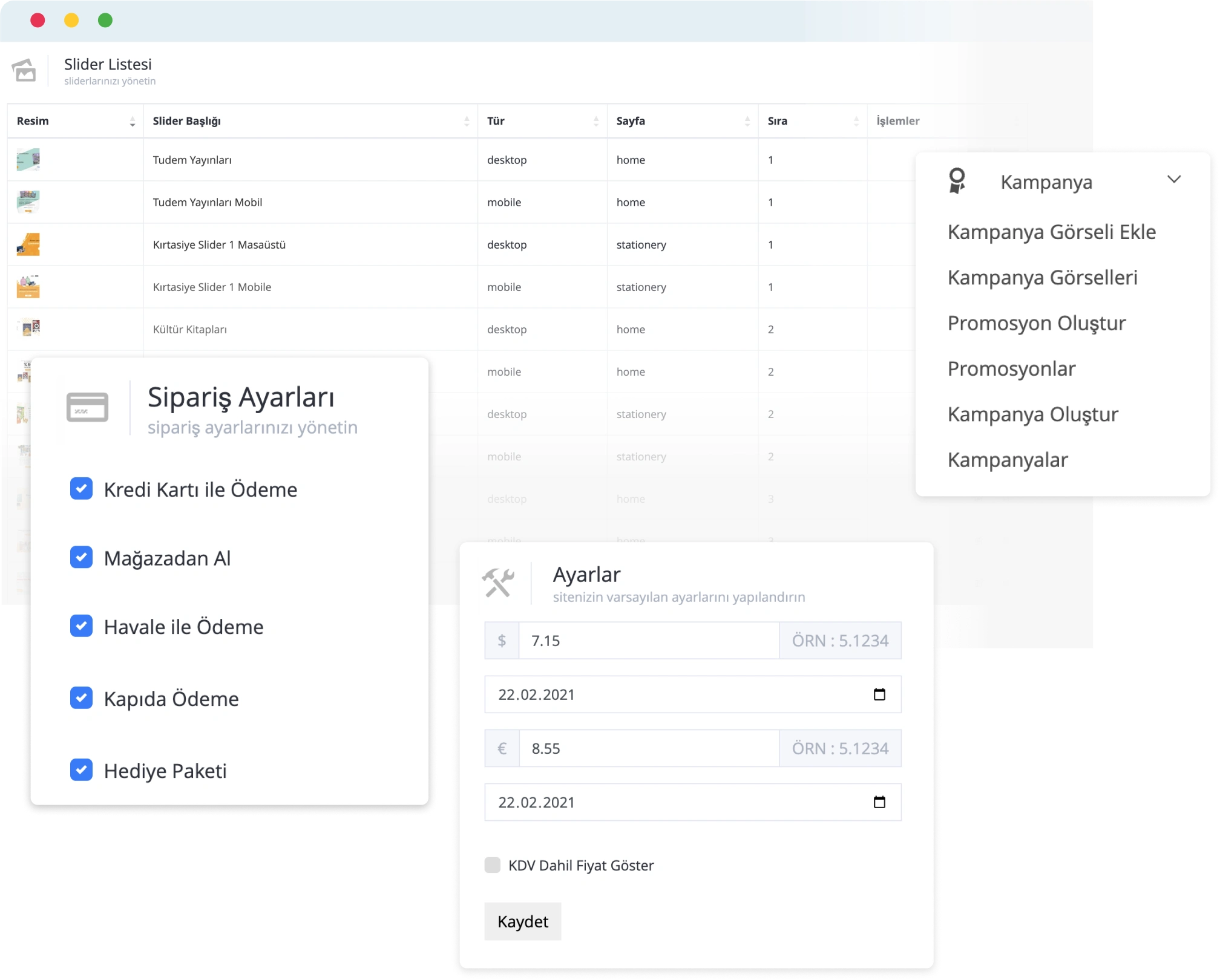 E-ticaret Sistemleri admin paneli genel ayarlar